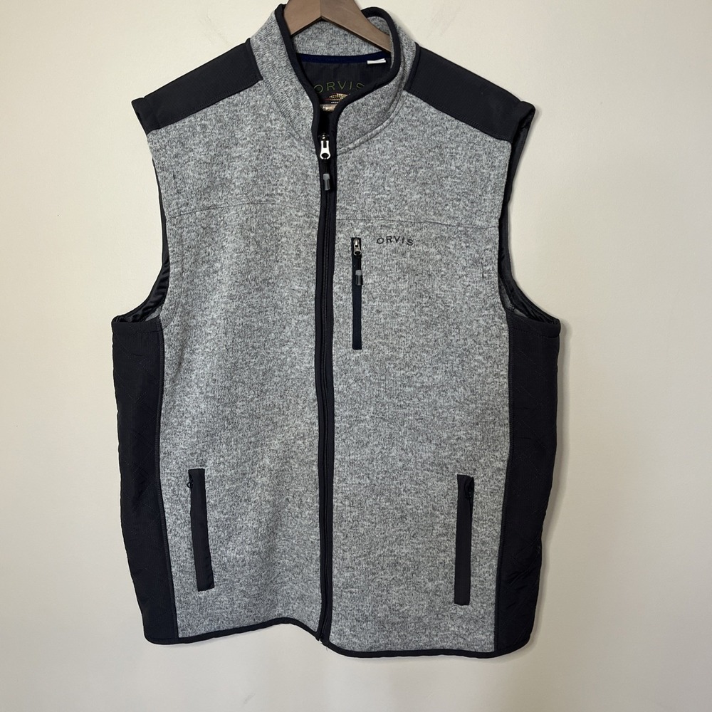 Orvis Mens Denali Fleece Sweater Vest Size 2XL Zip Up Heather Gray Pockets